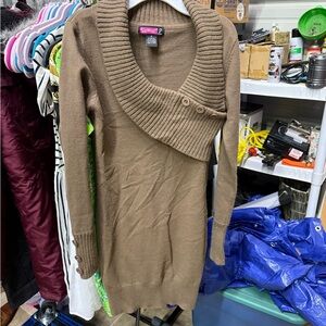 Say What? Tan Cowl Neck Sweater Dress